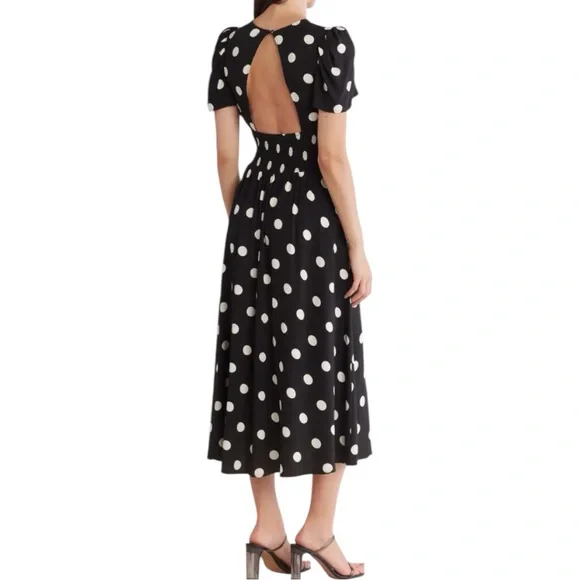 AFRM x Nordstrom Jamie Sand Polka Dot Open Back Short Sleeve Dress (M) - Picture 5 of 8